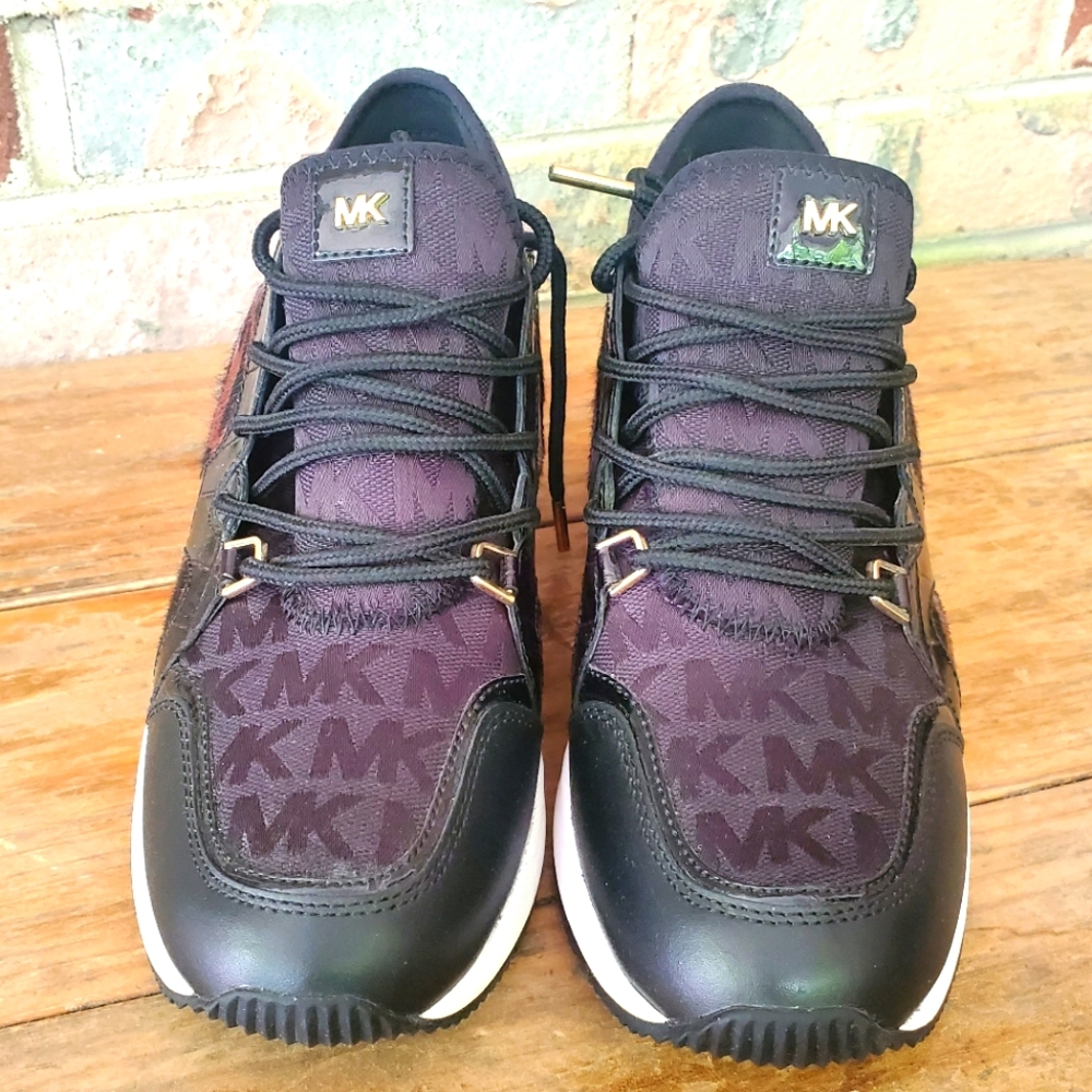 Michael Kors Liv Trainer MK Logo w/ Animal Printed Wedge Sneakers Sz 8M